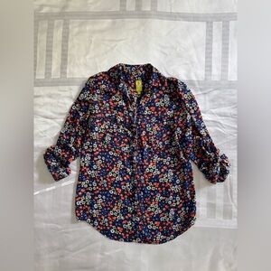 QMack Navy Floral Button-Down Shirt with Red/Orange and White Flowers